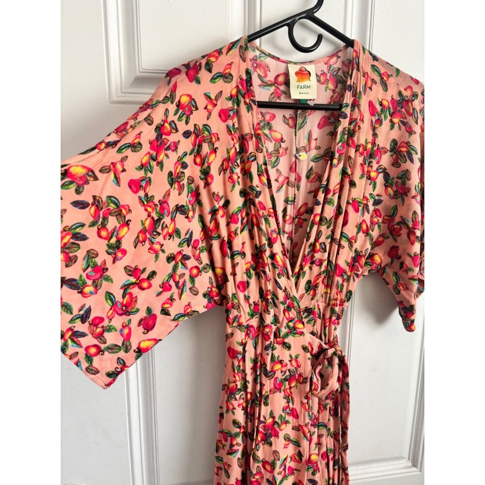 NWOT Farm Rio Dainty cashew Maxi Wrap Dress With Kimono Sleeves & Tie Waist XS - Picture 4 of 7
